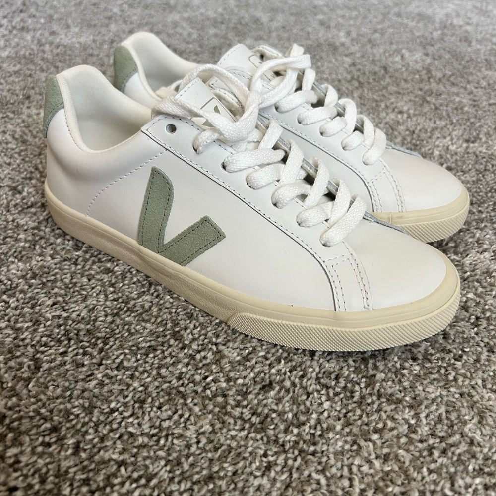 Veja White and Olive Green Sneakers